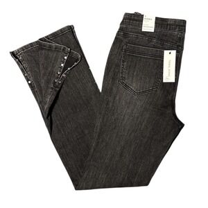 NWT Tribal Audrey Mid Rise Pull On Microflare Black Studded Split Hem Jeans Sz 6